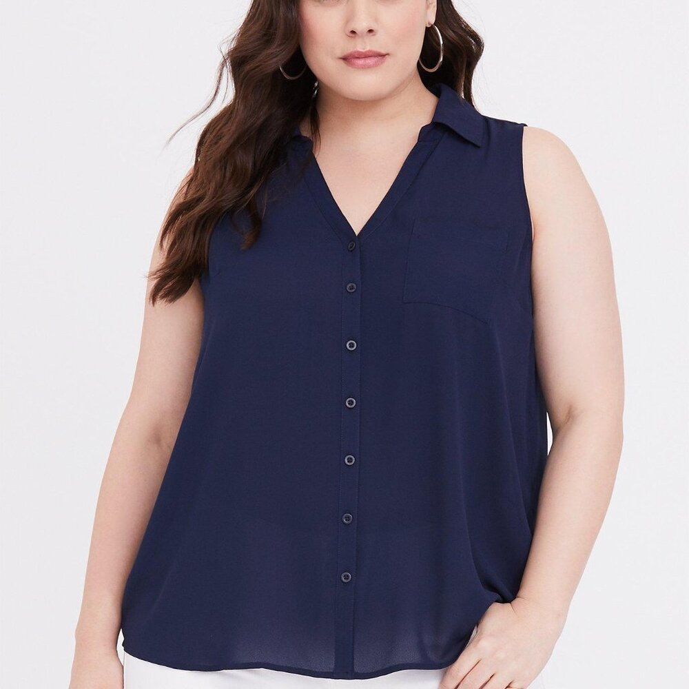 Torrid Navy Georgette Button-Down Tank - image 1
